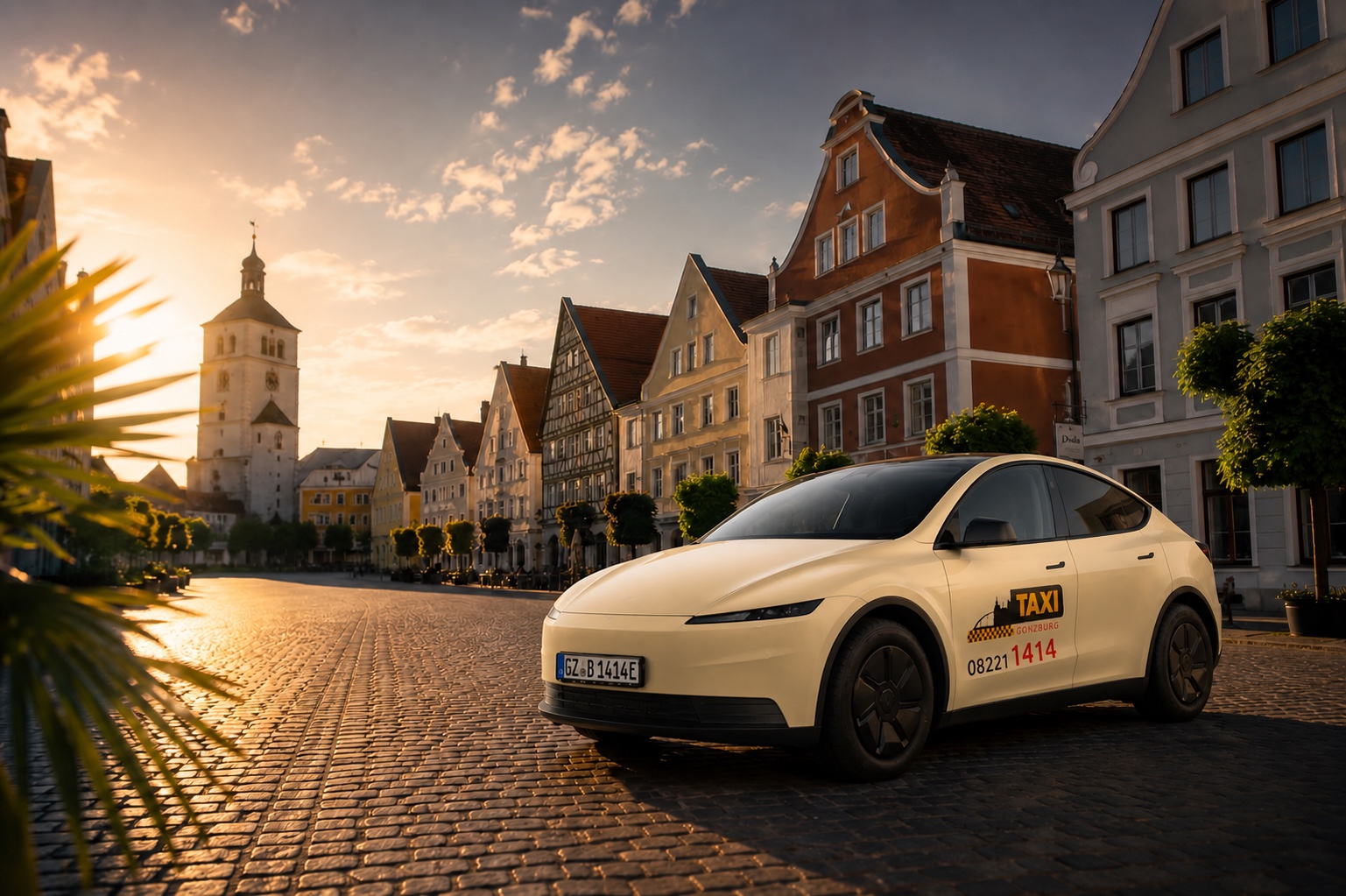 Elektro-Taxi von Taxi Günzburg auf dem Marktplatz